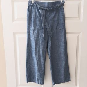 J. Crew Factory pants denim blue wide leg Chambray Tie Waist pull on siz…